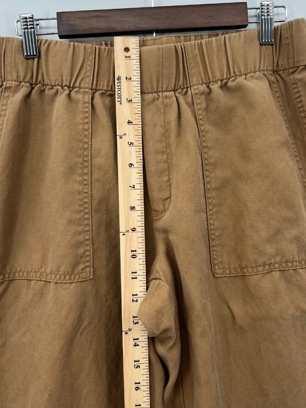 Banana Republic Sz M Brown/Tan Linen Blend Elastic Waist Pull On Cropped Pants